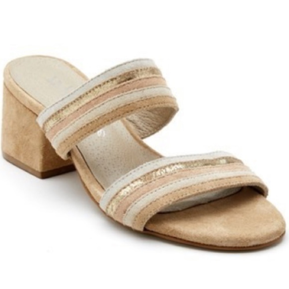 NEW Matisse Bonita Slide Sandal Sand and Gold NWOB Block Heel